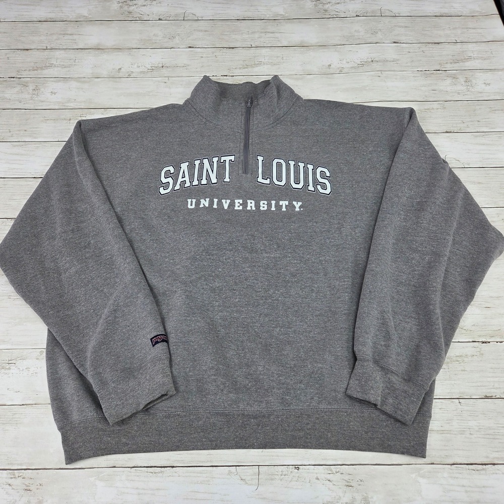 Jansport Quarter Zip Men XL Gray Saint Louis Uni Fleece Pullover Sweatshirt